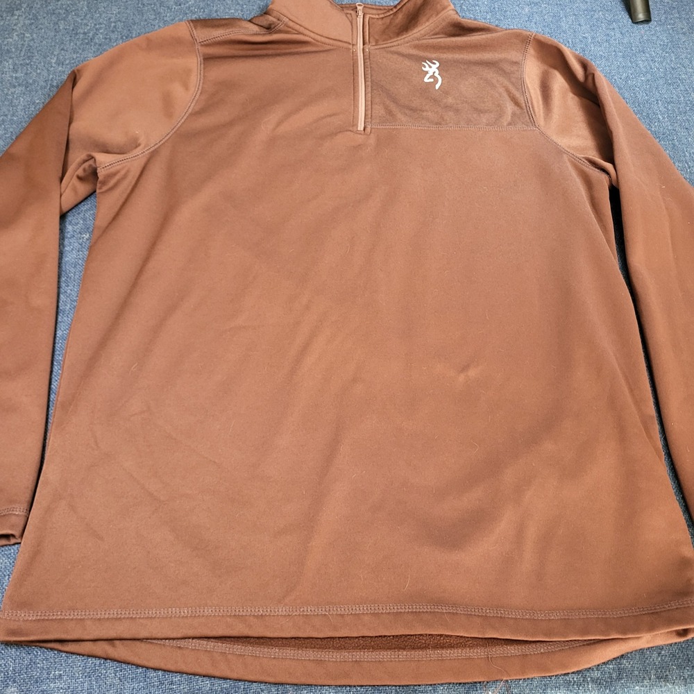 Browning Mens Quarter Zip Pullover Brown Fleece Lined Buckmark Logo Size Large